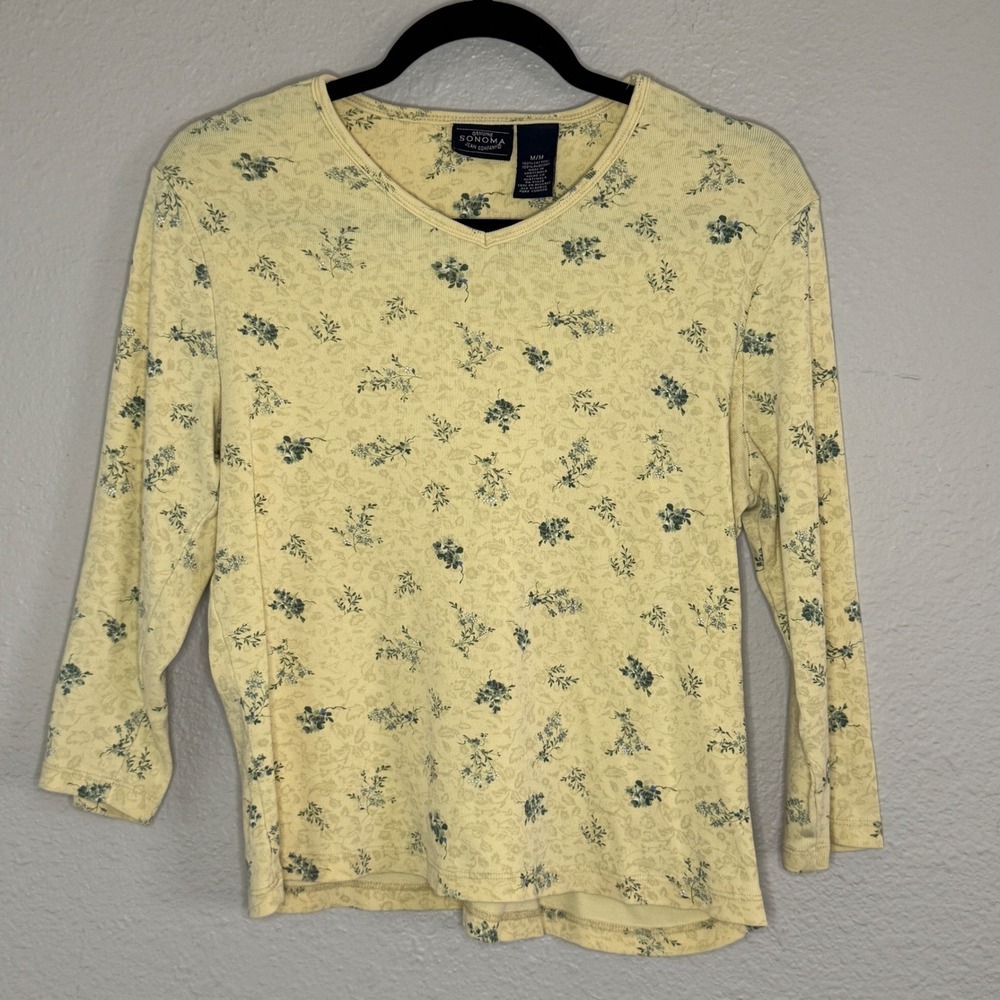 Vintage Sonoma Womens Medium Top Yellow Ditsy Floral Dainty Soft Girl Feminine